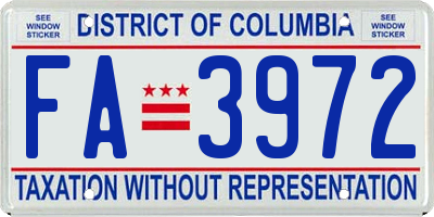 DC license plate FA3972