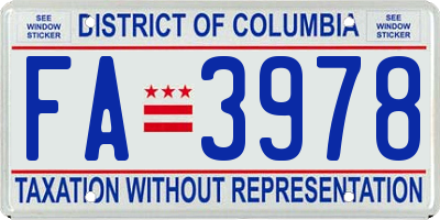 DC license plate FA3978