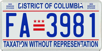 DC license plate FA3981