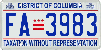 DC license plate FA3983