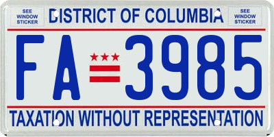 DC license plate FA3985