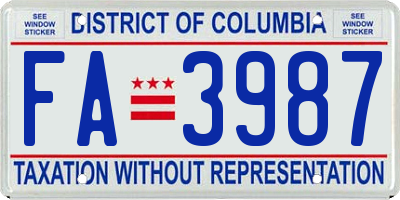 DC license plate FA3987