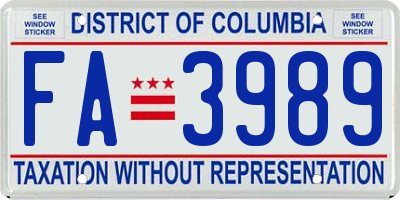 DC license plate FA3989