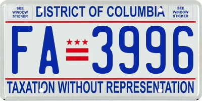 DC license plate FA3996