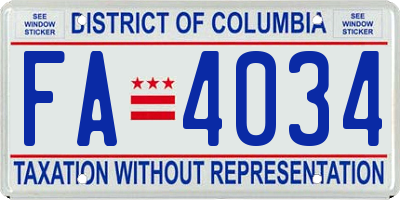 DC license plate FA4034