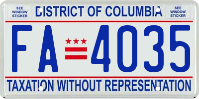 DC license plate FA4035