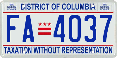 DC license plate FA4037