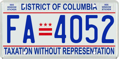 DC license plate FA4052