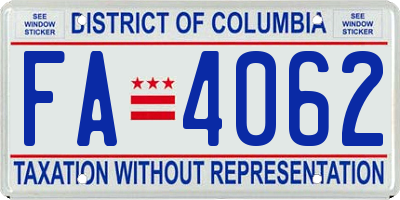 DC license plate FA4062