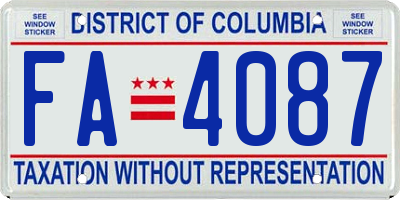 DC license plate FA4087