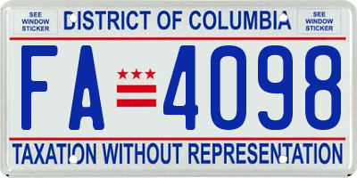 DC license plate FA4098