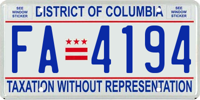 DC license plate FA4194