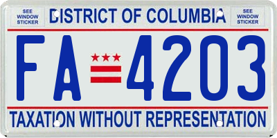 DC license plate FA4203