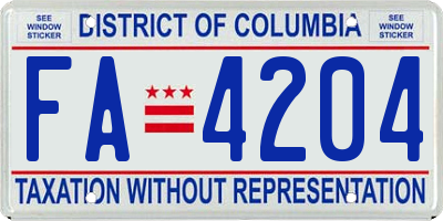 DC license plate FA4204