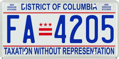 DC license plate FA4205