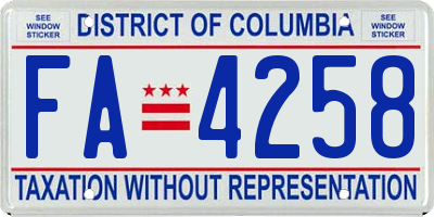 DC license plate FA4258