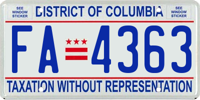 DC license plate FA4363