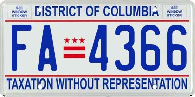 DC license plate FA4366