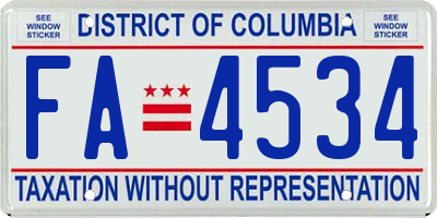 DC license plate FA4534