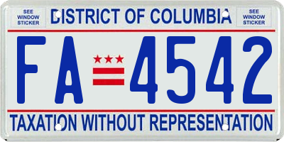 DC license plate FA4542