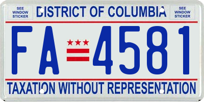 DC license plate FA4581