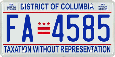 DC license plate FA4585