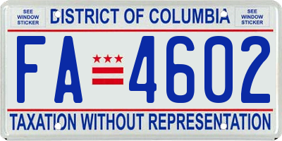 DC license plate FA4602