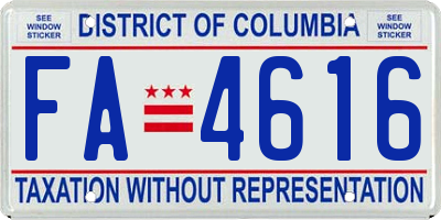 DC license plate FA4616