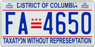 DC license plate FA4650