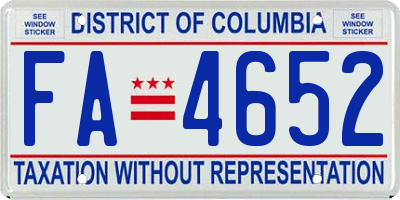 DC license plate FA4652