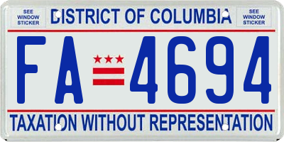 DC license plate FA4694