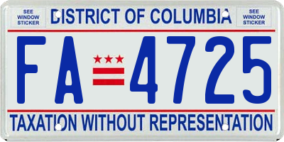 DC license plate FA4725