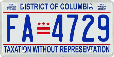 DC license plate FA4729