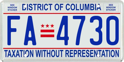 DC license plate FA4730