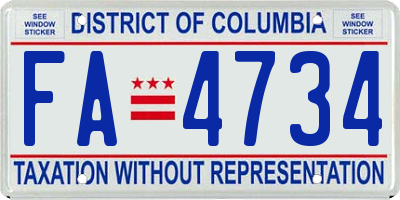 DC license plate FA4734