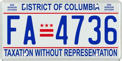 DC license plate FA4736