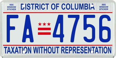 DC license plate FA4756