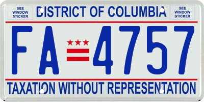 DC license plate FA4757