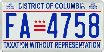 DC license plate FA4758