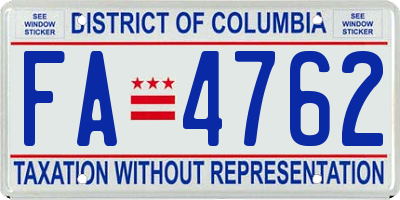 DC license plate FA4762