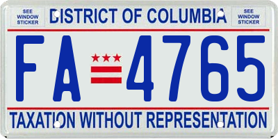 DC license plate FA4765