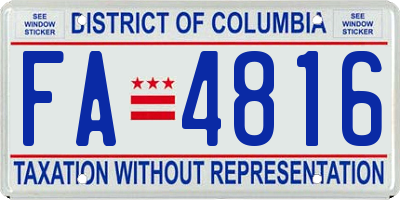 DC license plate FA4816