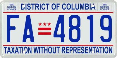 DC license plate FA4819