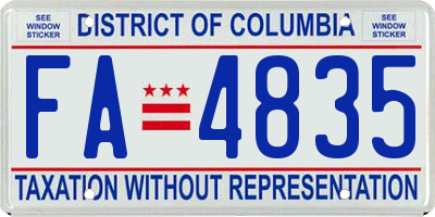 DC license plate FA4835