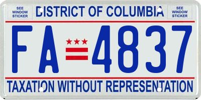 DC license plate FA4837