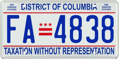 DC license plate FA4838