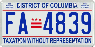 DC license plate FA4839