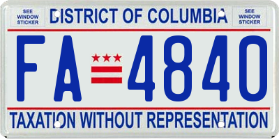 DC license plate FA4840