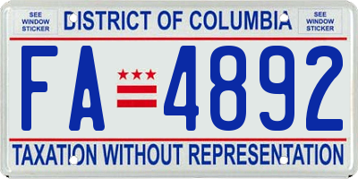 DC license plate FA4892