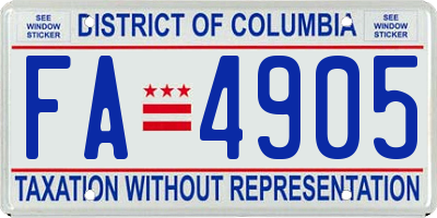 DC license plate FA4905